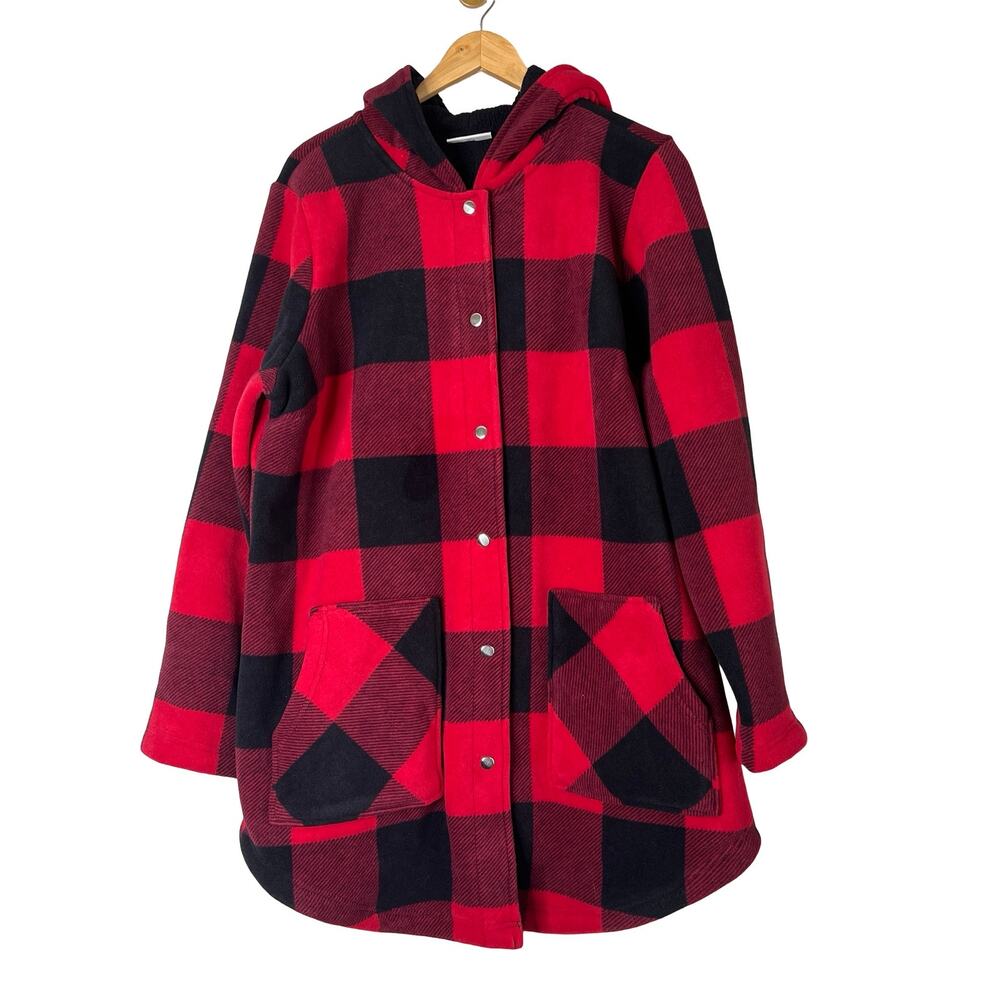 A627207 DENIM & CO Fleece Bonded Sherpa Coat Pockets Fall Red XL